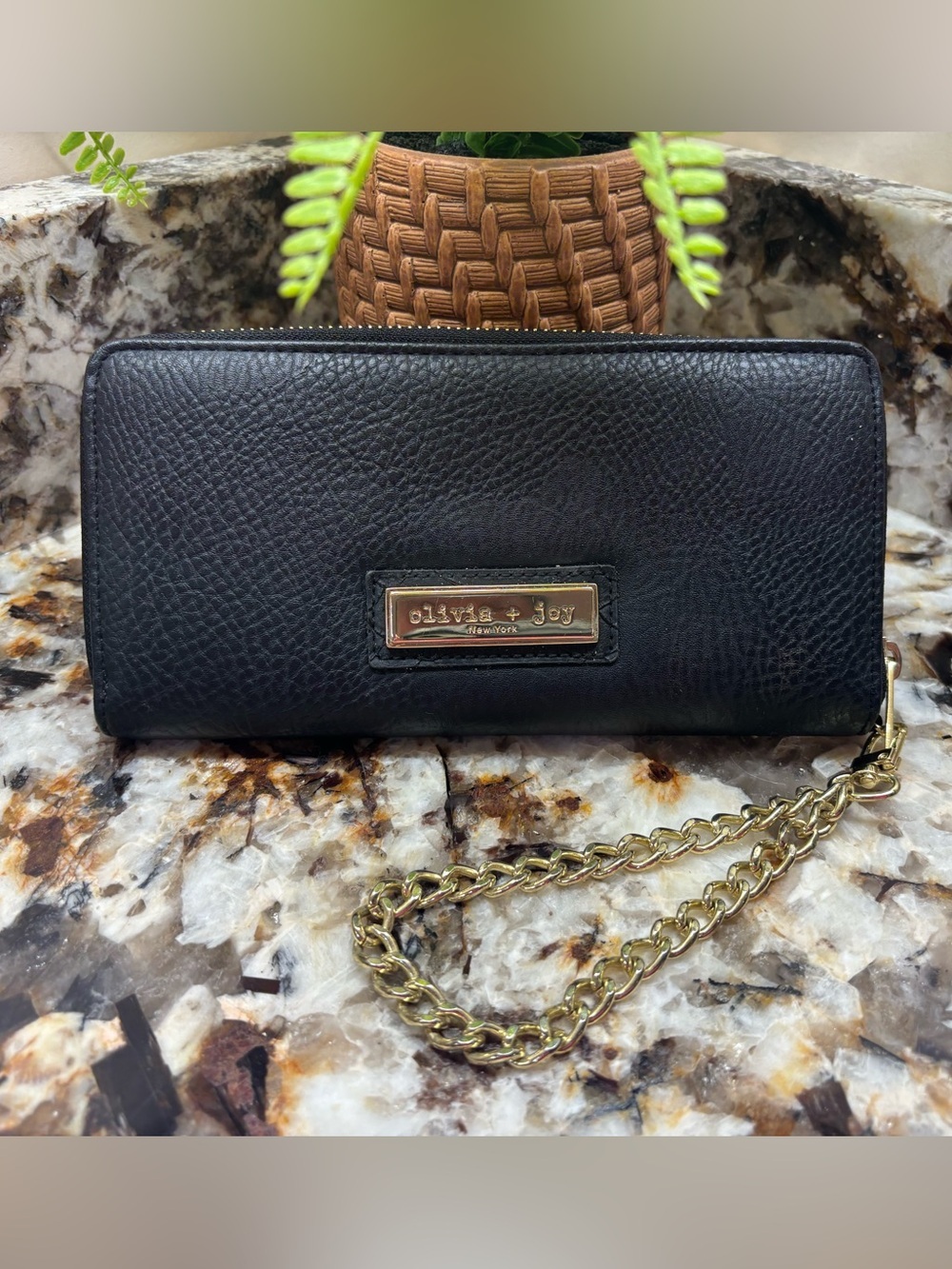 Olivia + Joy Black  Wallet Clutch with Gold Hardware